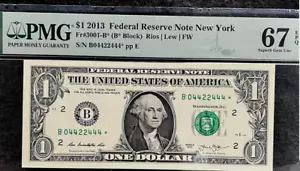 2013 B Duplicate Star Note Error Fancy Serial Number Trinary 67 EPQ PMG FW - Picture 1 of 2
