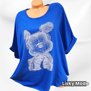 Italy women's shirt oversized short sleeve T-shirt teddy glitter royal blue 42 44 46 - Picture 1 of 19