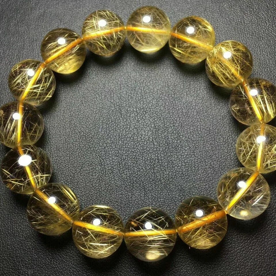 Natural Gold Titanium Rutilated Quart Beads Power Bracelet AAAA 10-11 mm - Image 1 of 1