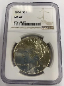 1934 Peace Silber Dollar ~ NGC MS 62 - Bild 1 von 6