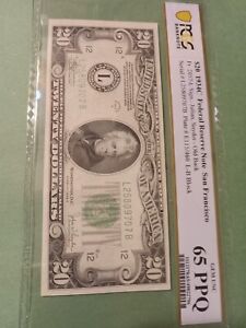 1934 C  $20 Federal Reserve Note Fr. 2057-L San Francisco. PCGS GEM UNC 65 PPQ
