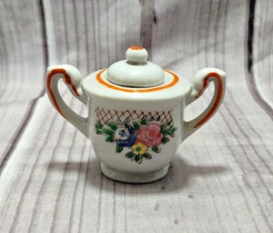 Rose Floral Mini Sugar Bowl with Lid Doll Size Porcelain Tea Set Japan Vintage - Picture 1 of 7