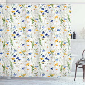 Nature Shower Curtain Poppies Daisies Rural for Bathroom 84" Extralong