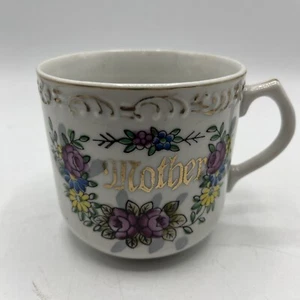 Vintage Mother Ceramic Mug Made In Japan Coffee Cup Pink Decorative gold rimmed - Picture 1 of 6