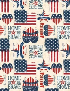 Hearts Anthem By Wilmington Prints - Cream Patriotic Toss #84475-234 - Picture 1 of 1