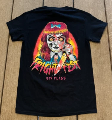 Fright Fest Six Flags Great T-Shirt Black Evil Girl Bloody Scary Halloween Small - Image 1 of 4