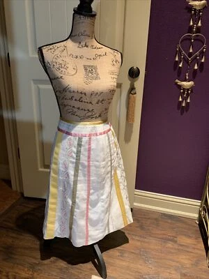 Jillian Jones White Linen Skirt A Line Beautiful Ribbons And Embroidery 6 32” - Image 1 of 4