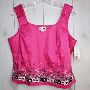 Island Republic Pink Tank Top SIZE 14 Floral Embroidered Side Zipper Buttons NWT - Picture 1 of 9