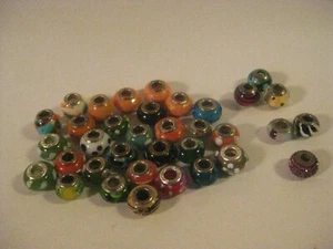 35 Glass Charm Sterling Silver Bead Slide Cable 925 Italy RCI Orange Blue Lot - Picture 1 of 9