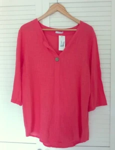 Italy Moda pink/orange/coral cotton v neck tunic top with 3/4 sleeves NWT - Picture 1 of 5