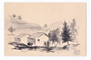 Quadro Acquerello GIULIO BOETTO Due case 1946 - 19x13 cm Disegno - Imagen 1 de 1