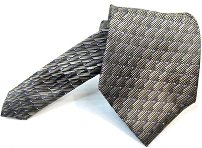 DKNY Mens Silk Geometric Pattern Tie Beige & Blue Business Formal - Image 1 of 4