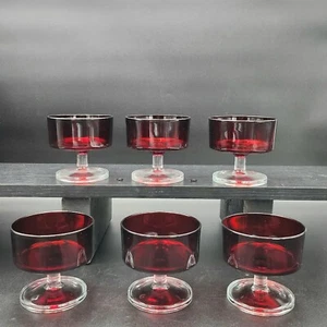 6er Set LUMINARC Cavalier Rubinrot Sektglas / Sherbert Tassen MCM FRANCE - Bild 1 von 11