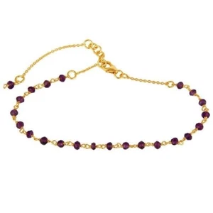 18K Yellow Gold Plated Sterling Silver Amethyst Beads Chain Bracelet Jewelry - Picture 1 of 2