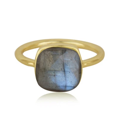 Presente especial para amigo anel empilhável feito à mão folheado a ouro com labradorita - Imagem 1 de 4