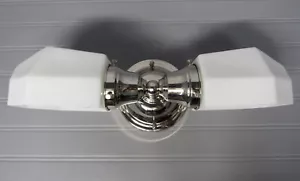 Lámpara de tocador Art Deco vintage de 15 1/4" de ancho vidrio esmerilado níquel listada por UL - Imagen 1 de 9