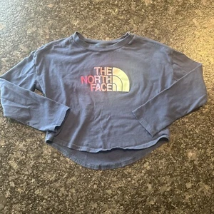 The North Face Girls XS 6 Long Sleeve Shirt Navy Pink Graphic Logo Top  - Picture 1 of 9