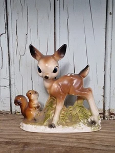Vintage Bambi cervo cerbiatto occhi grandi e scoiattolo kitsch ceramica antropomorfa Giappone - Foto 1 di 7