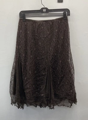 NUEVO CON ETIQUETAS Max Studio Mujer Café Marrón Y2K Floral Encaje Malla Midi Falda Talla M Foto 1 de 4