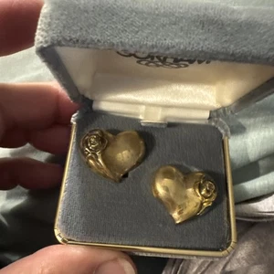 ORECCHINI VINTAGE ARGENTO STERLING VITTORIANO GORHAM ROSA E CUORE CLIP IN SCATOLA ORIGINALE - Foto 1 di 3