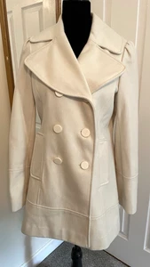 Guess Peacoat Ivory Small double Breasted Wool Blend Elegant Minimalist - Picture 1 of 12