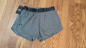New Under Armour Gray Fitness Shorts Loose Fit Black Waistband Pockets XS NWT - Picture 1 of 2