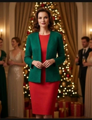 Cárdigan tejido frente abierto grande vacaciones Misook Kelly verde tejido canasta de colección  Foto 1 de 4