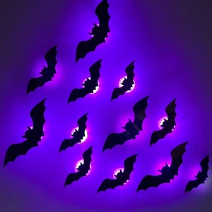 3D Lighted Bat Wall Decor for Halloween 2025 with Purple LED Glow Multipack - Picture 1 of 16