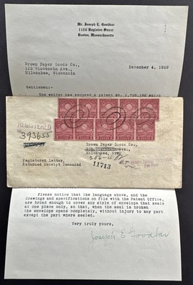 US 1929 Cover + Letter Patent No. 1,738,182  "Holder Envelope" Sc# 656 Goodbar - Image 1 of 4
