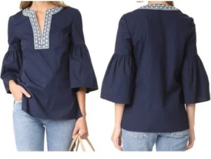 Top mujer talla 6 Tory Burch Ariana manga campana azul marino - Imagen 1 de 8