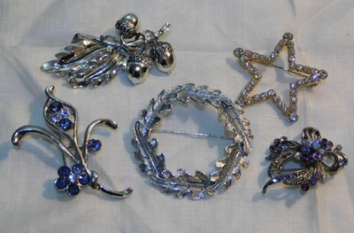 Lote de cinco broches prendedores de estrás de cristal vintage Foto 1 de 4