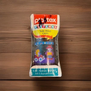 Vintage Bear Playtex DECORATED Nurser FLAT Top Nipple Drop In 4oz Baby Bottle - Picture 1 of 6