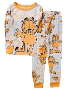Garfield Boys Orange Garfield Long Sleeve Pajamas Shirt & Sleep Pants Set 4 - Picture 1 of 2