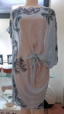 bcbg maxazria Runway Grey mist / black floral paisley dress Size M/L Sheer - Image 1 of 4