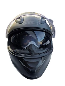 Sedici Strada Matte Black Large Motorcycle Helmet W Red Padding & Flip Sun Shade - Bild 1 von 14