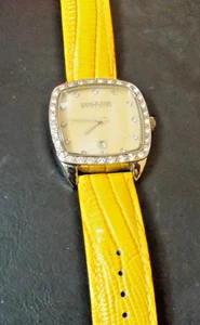 Vtg Joan Rivers Classics Watch Yellow Leather Band . crystal stones V377 - Picture 1 of 2