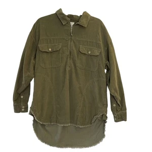Aerie Offline Corduroy Shacket Small OVERSIZED Olive Green Raw Hem Quarter Zip - Picture 1 of 12