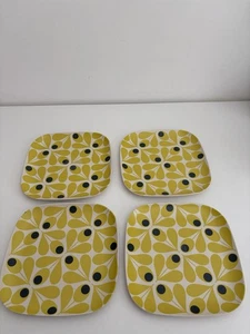 NEW ORLA KIELY BAMBOO ACORN SPOT ELDERFLOWER YELLOW SIDE PLATES SET OF 4 - Picture 1 of 5