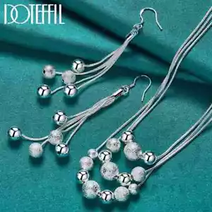 DOTEFFIL Set Collana Orecchini Perline Lisce Opache Argento Sterling 925 Gioielli - Foto 1 di 6