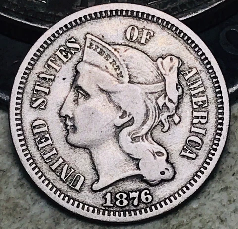 1876 Three Cent Nickel Piece 3C Choice Key Date Centennial US Coin CC17809 Cover
