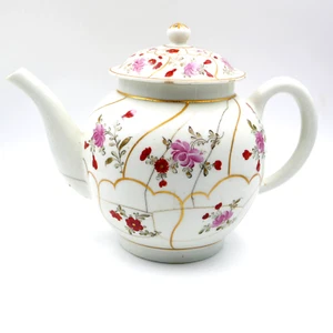 Antique Worcester Dr Wall 1st Period Teapot Hand Paint Floral Porcelain C1765-70 - Picture 1 of 12