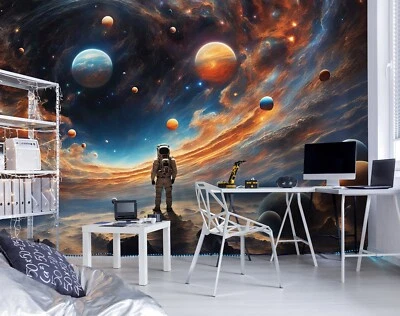 Astronauta 312x219cm Niños Dormitorio Papel Pintado Mural Decoración Hogar Planetas Cosmos Foto 1 de 4