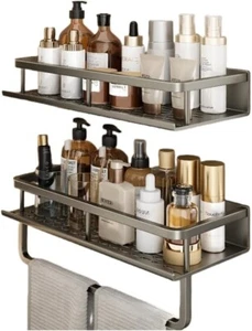 Wall-Mount Shower Caddy Organiser with Shelves Bathroom Storage Rack No Drilling - Picture 1 of 16