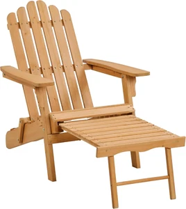 Folding Adirondack Chair with Retractable Ottoman 300Lb Solid Wood Garden Chair, - Picture 1 of 9
