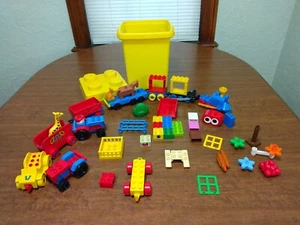 Lego Duplo Brick Lot in Vintage Yellow Tub Animals Train Parts More - Picture 1 of 15