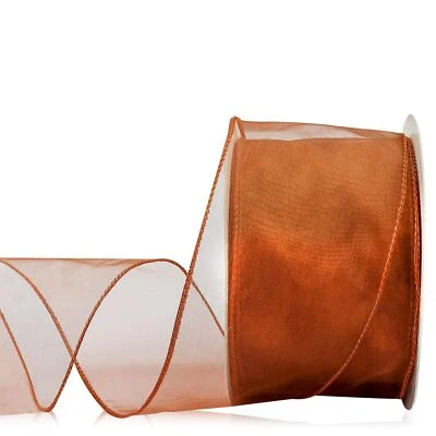 Cinta de Navidad transparente de cobre de 2,5" x 25 yardas cinta de organza roja ladrillo para ch... Foto 1 de 4