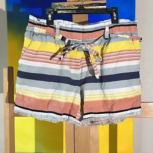 Ann Taylor Womens 6 Linen Beach Stripe Colorful Lounge Belted Shorts Stretch - Picture 1 of 5
