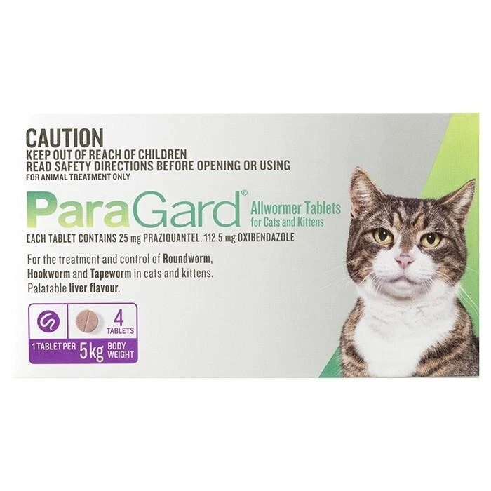 Paragard Allwormer Worming Purple 4 Tablets For Cats 1tab per 5kg - image 1 of 1