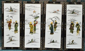 Vintage, Chinese , inlaind stone four frames, feat. 8 immortals, 24 x 10 inches - Picture 1 of 12