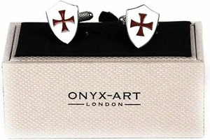 Crusades Knights Cufflinks in gift box Cross on Shield Templar CK806 - Picture 1 of 3